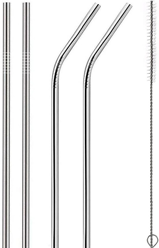 Alcraft Sells (Pack Of 5) Reusable Stainless Steel Straw With Cleaning Brush-Metal Straws Drinking Juice Glass Set Water/Juice Glass(150 Ml, Silver, Silver)