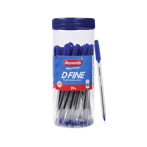 Reynolds Dfine Ball Pen Set – 25 Blue Pens With Comfortable Grip |Blue Ball Pens For Writing | Pen For Students & Office Stationery | 0.7 Mm Tip Size