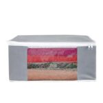 Jeyang Non Woven Saree Cover And Cloth Organizer With Transparent Window For Wardrobe Storage For Towels, Bedsheets, Clothes, Sarees And Lehenga (Grey, Pack Of 1)