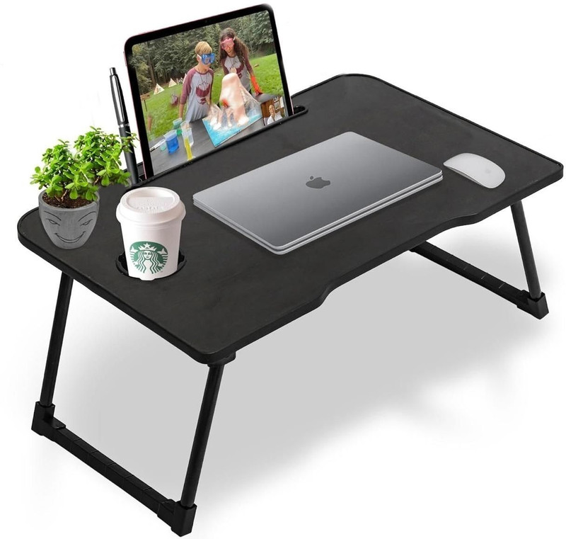 Callas Wood Portable Laptop Table(Finish Color – Black, Pre Assembled)