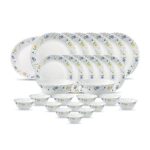 La Opala Diva, Classique Collection, Opal Glass Dinner Set 27 Pcs, Twilight Bouquet, White