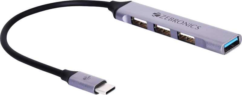 Zebronics Ta200U Type C To Usb 3.0 4 Port Hub With Hi Speed Data Transfer Zeb-Ta200U Laptop Accessory(Grey)
