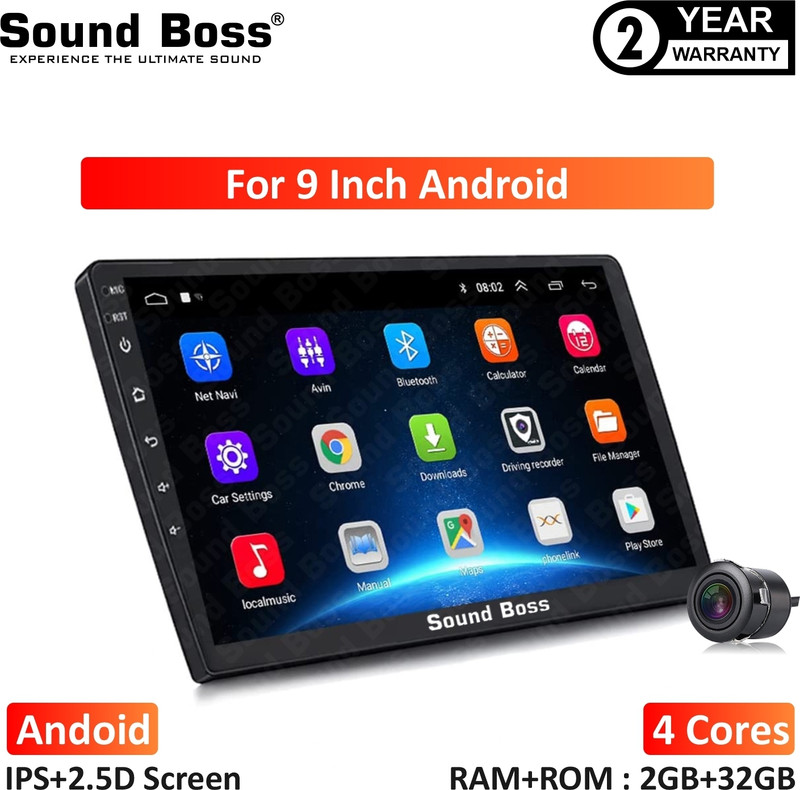 Sound Boss Androidify 3Rd Generation 9 Inch Android (2Gb/32Gb) With Ahd Camera Car Stereo(Double Din)