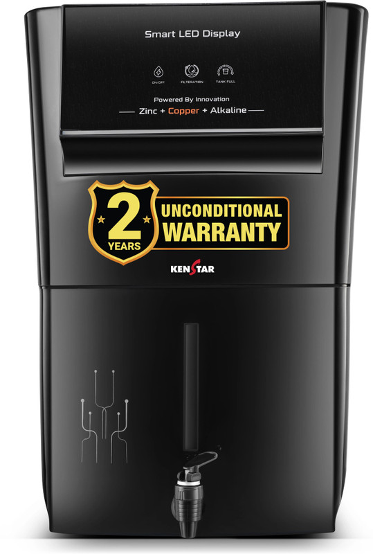 Kenstar Black Pureza. 8 L Ro + Uf + Uv + Copper + Alkaline + Mineralizer Water Purifier Needs No Service For 2 Years(Black)