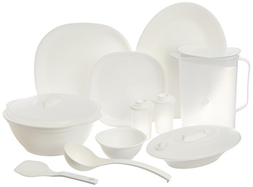 Signoraware Plastic Square Dinner Set (White) – 38 Pieces