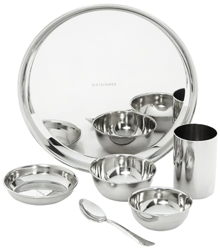 Amazon Solimo Dinner Set| Stainless Steel | Set Of 6 | Solid Mirror Finish | Silver