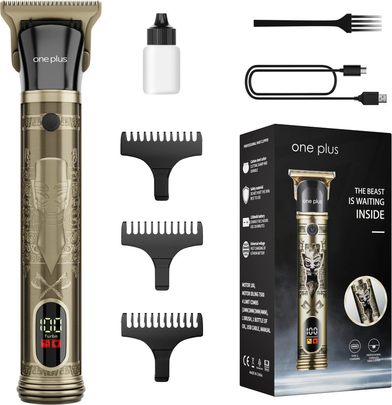 One Plus Op 818 Cordless Professional Metal Body,Led Display With Turbo Mode Hair Trimmer 120 Min  Runtime 4 Length Settings(Gold)