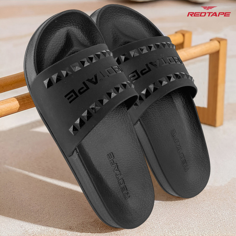 Red Tape Women Slides(Black , 5)