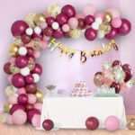 Party Midlinkerz Solid Burgundy Pink Balloons Girl Birthday Decoration Kit, Light With Confetti Balloon(Multicolor, Pack Of 64)