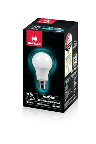 Havells 9W Led Bulb For Home & Office |B22 Led Bulb Base |Cool Day White Light (6500K) |4Kv Surge Protection |High Voltage Protection |Eco Friendly Energy Efficient | Pack Of 1