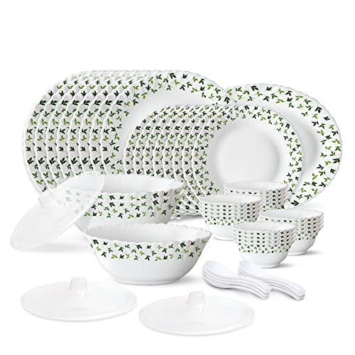 Larah By Borosil Sage Silk Series Opalware Dinner Set | 47 Pieces For Family Of 8 | Microwave & Dishwasher Safe | Bone-Ash Free | Crockery Set For Dining & Gifting | Plates & Bowls | White