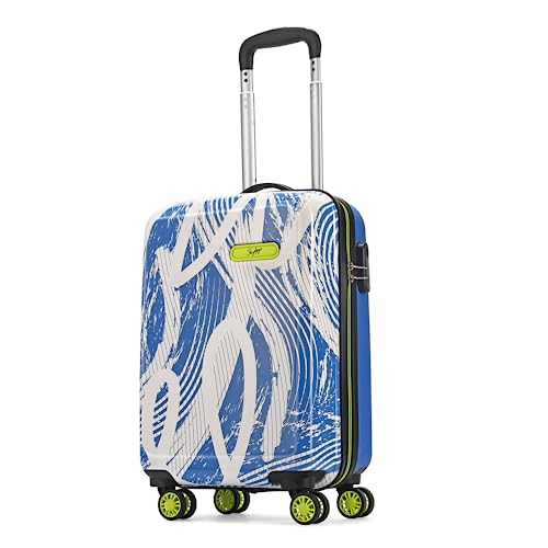 Skybags Stroke Cabin Abs Hardshell Luggage (55 Cm) | Printed Luggage 4 Wheel Inline Trolley Bag With 8 Wheels And In-Built Combination Lock | Unisex, Blue And White, Small