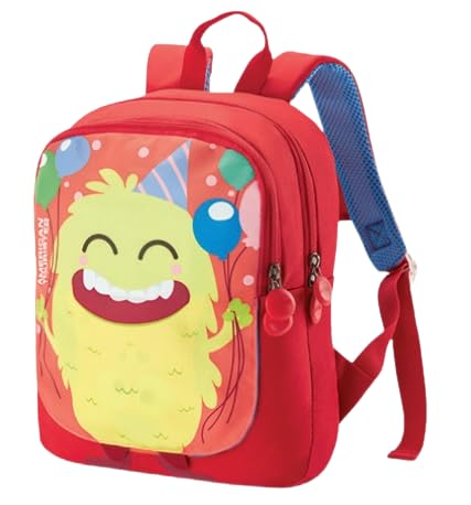 American Tourister 10.5 Litres Yoodle 2.0 Interchangeable Monster 2 Compartment Backpack For 4 To 6 Year Kids (Red)