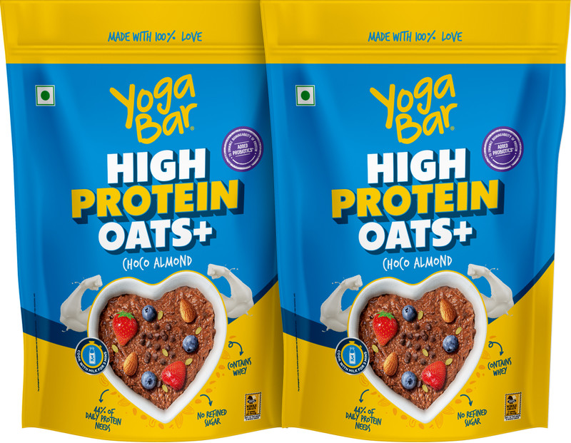 Yogabar High Protein Oats 1.7Kg Choco Almond|Protein Snack|Breakfast Cereal|850G X 2 Plastic Bottle(2 X 850 G)