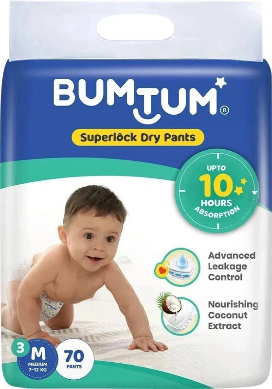 Bumtum Superlock Diapers Pants With Superlock Gel Technology |Coconut Extracts – M(70 Pieces)