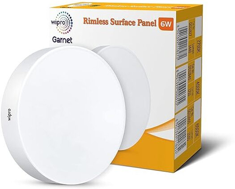 Wipro Garnet 6W Rimless Round Led Surface Panel|Warm White (Pack Of 1) Ceiling Light Ceiling Lamp(Yellow)