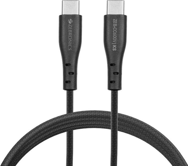 Zebronics Type C 1 M Zeb-Cc600V (Black)(Compatible With Office & Home Use, Black, One Cable)