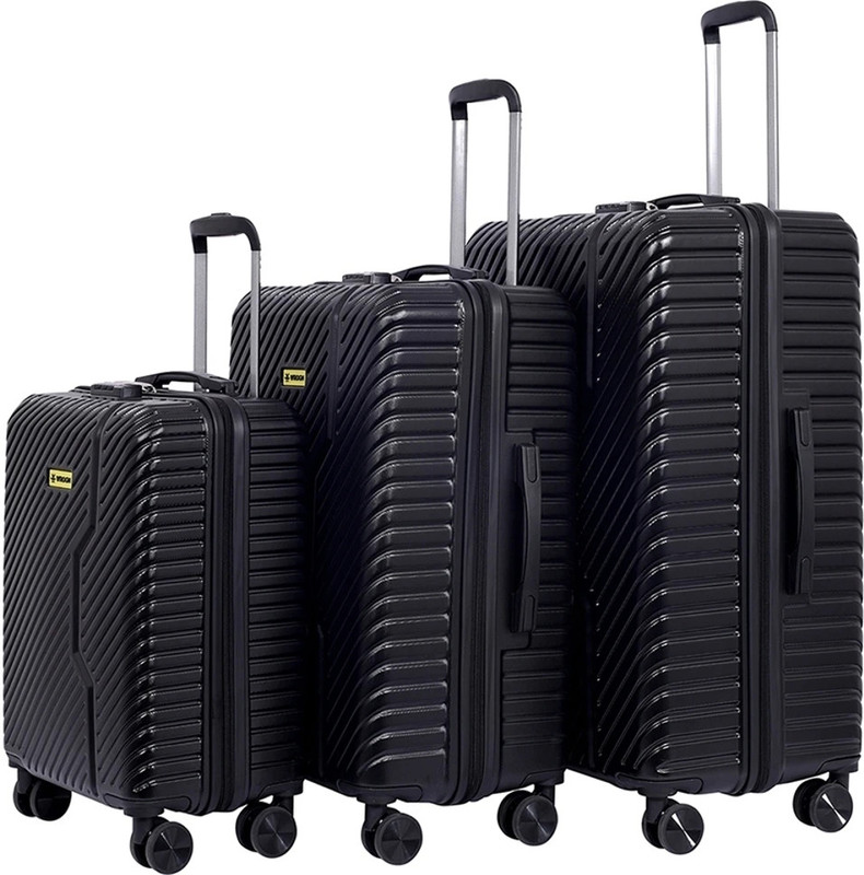 Wrogn Vivid Light-Weight & Durable Polycarbonate Black Hard Luggage Cabin & Check-In Set 8 Wheels – 28 Inch