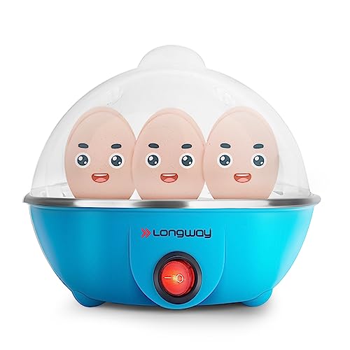 Longway Eggo 350 Watt Egg Boiler/Cooker For Steaming, Cooking & Boiling, 3 Boiling Modes, Boil Upto 7 Eggs (Blue)