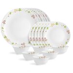 Cello Opalware Dazzle Series Secret Garden 18 Piece Dinner Set Serving For 6 | Bone Ash-Free | Lightweight, Elegant White Plates & Bowls Set | Opal Glass Crockery Set For Daily Use Dinning & Gifting