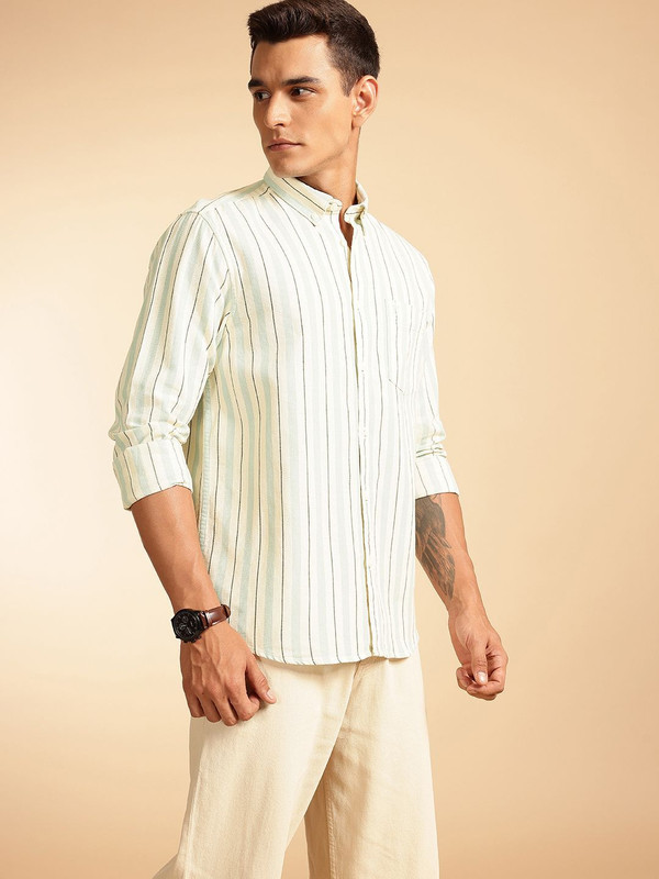 French Connection Men Striped Casual White Shirt