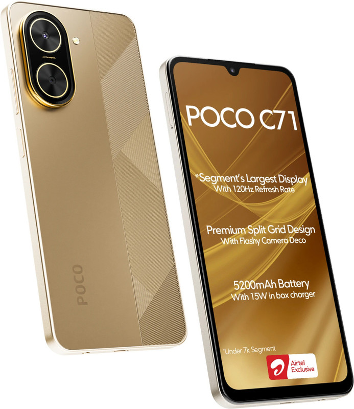 Poco C71 – Locked With Airtel Prepaid (Desert Gold, 64 Gb)(4 Gb Ram)