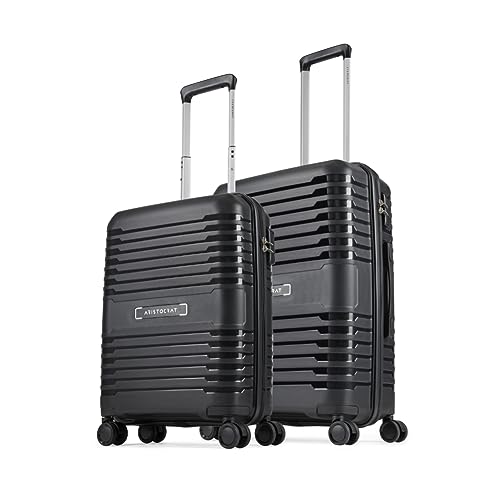 Aristocrat Harbour Set Of 2 Trolley Bag 55, 66 Cm | Small+Medium | Polypropylene Hard Luggage | Smooth 8-Wheel Suitcase | Combination Lock With Sturdy Zipper | 7-Year Warranty – Unisex (Black)