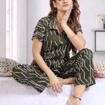 Trade Zone Women Printed Green Shirt & Pyjama Set