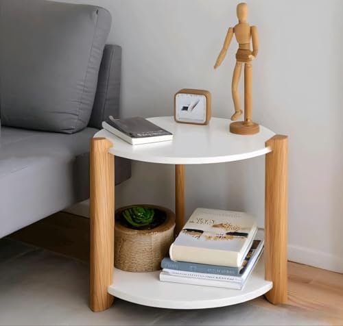 Modern Round Side Table, Home Decor For Living Room, Bed Side Tables For Bed Room, Stools For Home, Furniture For Home, 2-Tier White Shelves, 30 X 30 X 40 Cm