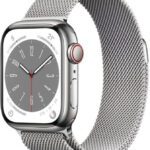 Apple Watch Series 8 Gps + Cellular With Ecg App, Temperature Sensor, Crash Detection(Silver Milanese Strap, Regular)