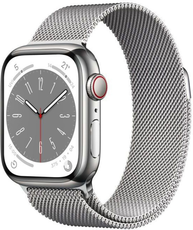 Apple Watch Series 8 Gps + Cellular With Ecg App, Temperature Sensor, Crash Detection(Silver Milanese Strap, Regular)