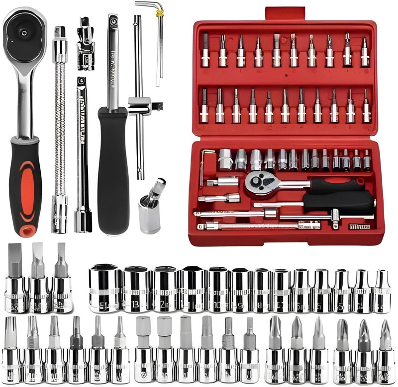 Chinustyle 46Pcs Sockets, Extension Bars, Mechanic Tool Kits For Household Auto Repair Socket Set(Pack Of 46)