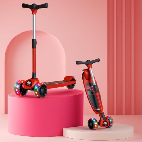 Storio Kick Scooter With Adjustable Height | Foldable | Skate Ride For Kids With Pvc Wheels | Age 2–12 Years | Max User Weight 60 Kg – Red