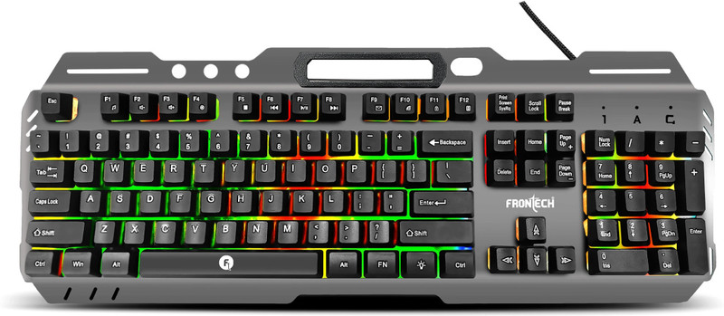 Frontech Wired Keyboard | Rgb Backlight Effect | 104 Keys With 1.5M Braided Cable Kb-0049 Wired Usb Standard Gaming Keyboard Compatible With Desktop, Laptop, Mac(Grey, Black)
