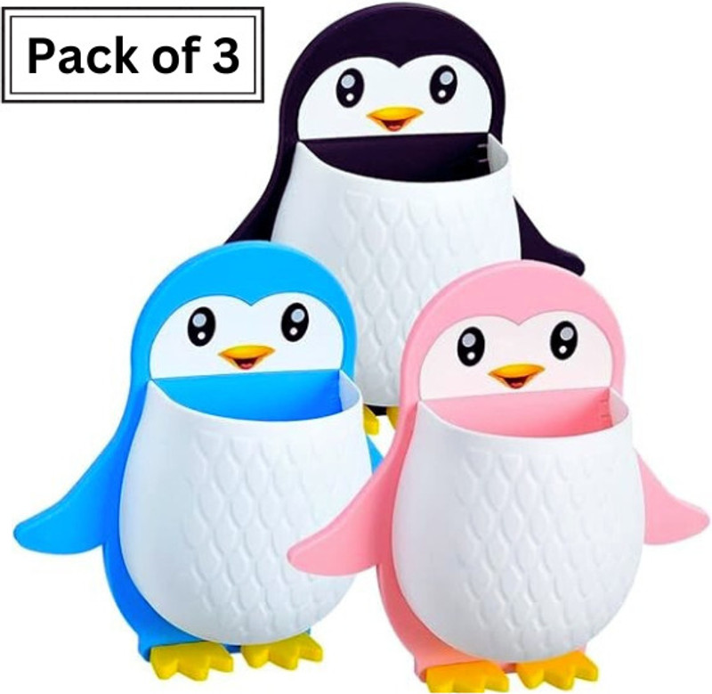 Flipkart Smartbuy ( Pack Of 3 ) Penguin Toothbrush Holder/Brush Stand/Pen Holder/Kitchen/Bedroom Plastic Toothbrush Holder(Multicolor, Wall Mount)