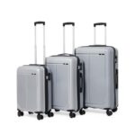 V By Verage Megatron Set Of 3 Pcs, Luggage Trolley Suitcase Hard Sided 8 Wheels Number Lock 3-Years Warranty (S+M+L, Silver)