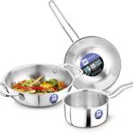 Bergner Be Essentials Tripro Triply 3 Pcs Of Kadai 24Cm/3 L, Teapan 14Cm, Frypan 22Cm Induction Bottom Cookware Set(Triply, Stainless Steel, 3 – Piece)