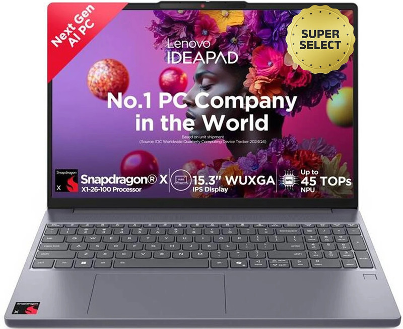 Lenovo Ideapad Slim 3 Next Gen Ai Pc Wuxga Ips Copilot + Pc Qualcomm Snapdragon X – (16 Gb/512 Gb Ssd/Windows 11 Home) 15Q8X10 Thin And Light Laptop(15.3 Inch, Luna Grey, 1.55 Kg, With Ms Office)