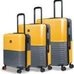 Nasher Miles Istanbul Hard-Sided Luggage Set Of 3 Yellow And Grey (55, 65 & 75 Cm) Cabin & Check-In Set 8 Wheels – 28 Inch