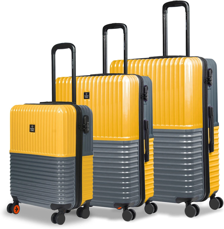 Nasher Miles Istanbul Hard-Sided Luggage Set Of 3 Yellow And Grey (55, 65 & 75 Cm) Cabin & Check-In Set 8 Wheels – 28 Inch