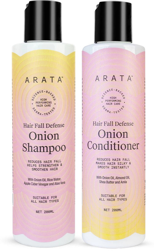 Arata Hair Fall Defense Onion Shampoo And Conditioner With Amla & Rice Water(2 Items In The Set)