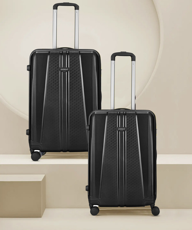 Aristocrat Invictus Set Of 2 (Small 55Cm | Medium 65Cm)) – Trolley Bag Jet Black Cabin & Check-In Set 8 Wheels – 26 Inch