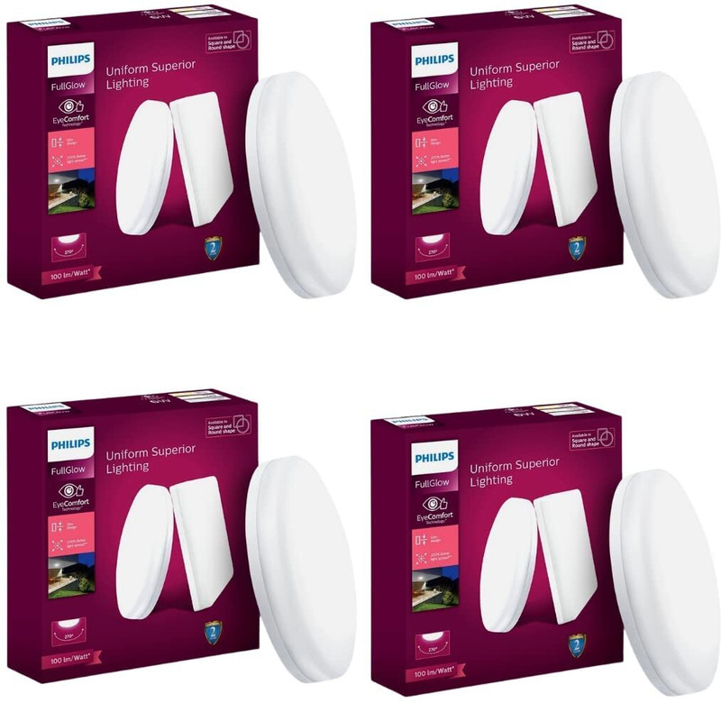 Philips Full Glow 18-Watt Round Led Surface Downlighter,Cool Day Light, Pack Of 4 Ceiling Light Ceiling Lamp(White)