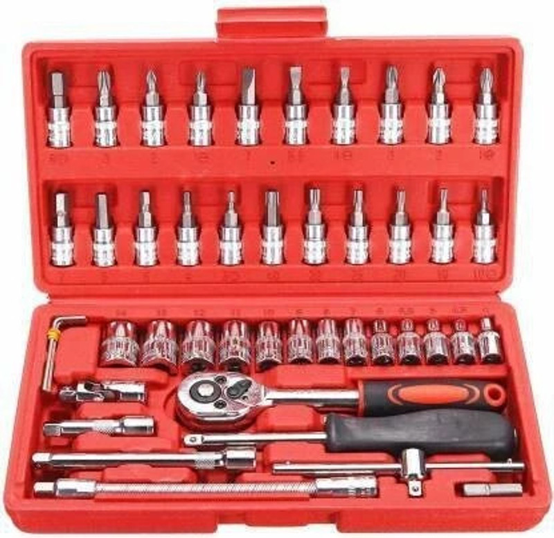A P Super Store High Quality 46Pcs 1/4-Inch Socket Set Tool Ratchet Torque Wrench Combo Tools Kit Car Repair Box For Bike Spanner Motorcycle Force Car Repair Tool Kit, Car Repair Tools, Socket Set, Socket Set 46, Socket Wrench Tool Kit, Wrench Set, Wrench Set Box Socket Tools, Socket Tool Kit, Socke