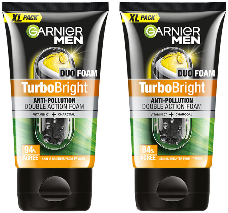 Garnier Men Turbo Bright Double Action,Anti Pollution With Charcoal And Vitamin C Face Wash(300 G)