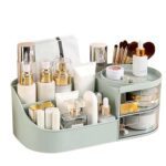 Megharsh Plastic Makeup Desk Cosmetic Storage Box Organizer With Drawers For Dressing Table,Bathroom Counter, Elegant Vanity Holder For Brushes, Eyeshadow, Lotions, Lipstick (White), Cosmetics