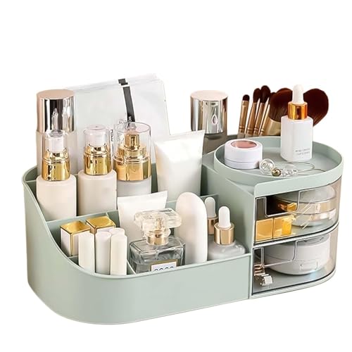 Megharsh Plastic Makeup Desk Cosmetic Storage Box Organizer With Drawers For Dressing Table,Bathroom Counter, Elegant Vanity Holder For Brushes, Eyeshadow, Lotions, Lipstick (White), Cosmetics