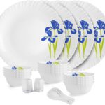 Cello Pack Of 22 Opalware Dazzle Iris|Crockery Set | Dinner Set(Blue, White, Microwave Safe)