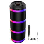 Ptron Fusion Theatre 60W Karaoke Bluetooth Party Speaker W/Punchy Stereo Sound, Rhythmic Rgb Lights, 3M Wired Mic, 6Hrs Playtime, 5 Equalisers, Bt/Usb/Sd Card Playback & Type-C Charging (Raven Black)