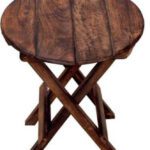 Authentic Handicraft Multipurpose Foldable Small Round Wooden Stoo Solid Wood Side Table(Finish Color – Brown, Pre-Assembled)